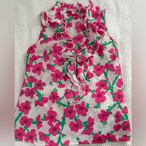 Lilly Pulitzer Pink & Green Floral Ruffle Blouse